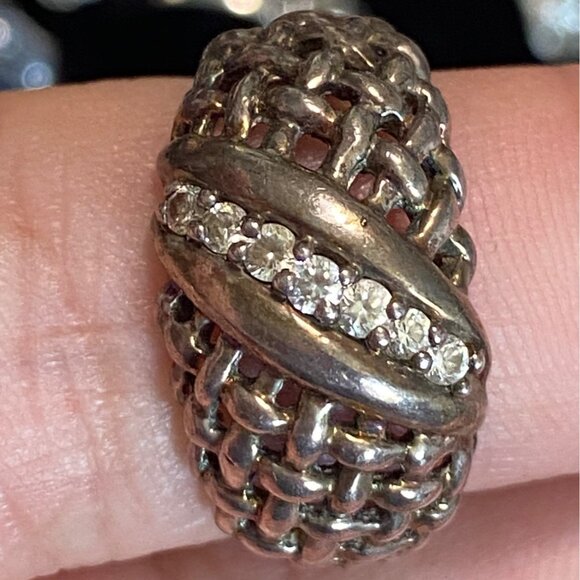 Ring Size 8 Gold Accents CZ Sterling Silver 925 Women Semi-Precious Stone - Picture 1 of 13